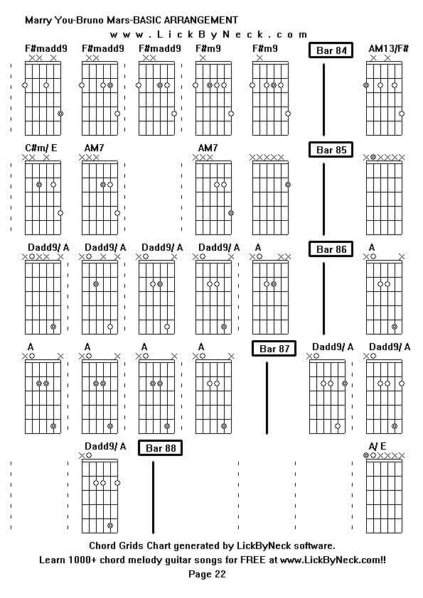 Chord Grids Chart of chord melody fingerstyle guitar song-Marry You-Bruno Mars-BASIC ARRANGEMENT,generated by LickByNeck software.